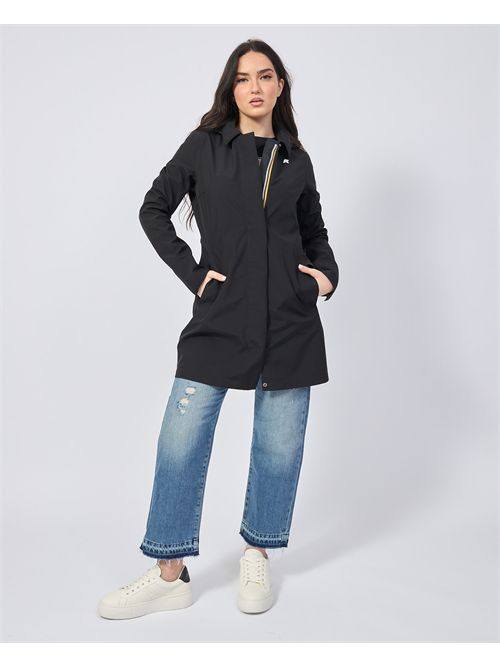 Mathy women's long jacket by K-way with hood and logo K-WAY | K7127JW-MATHY BONDEDUSY